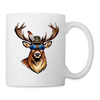Cerf, festival de lunettes de soleil, costumes traditionnels, homme de remplacement - Mug blanc - blanc - Droite
