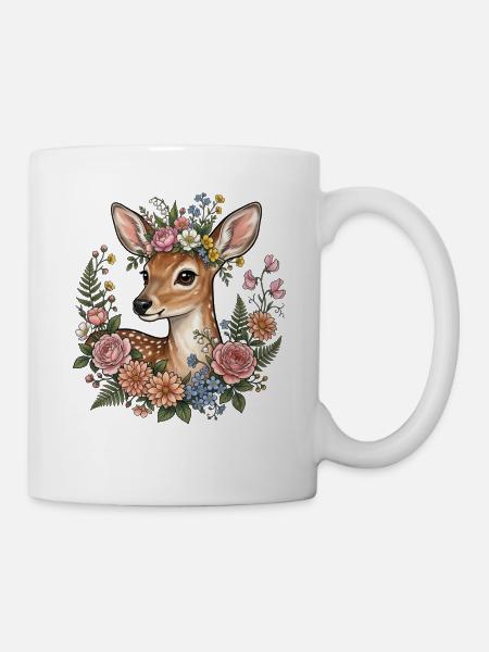 Deer Fawn Flowers Folk Festival Traditional Costumes Replacement Women - Mug - white