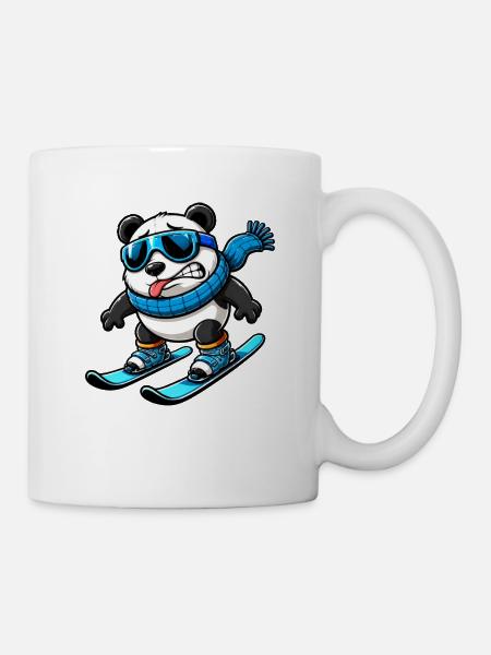Panda Skifahrer Winter Comic Lustig - Tasse - Weiß