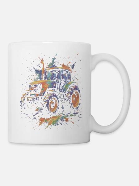 Mehrfarbige Landtraktor-Splash-Art - Tasse - Weiß