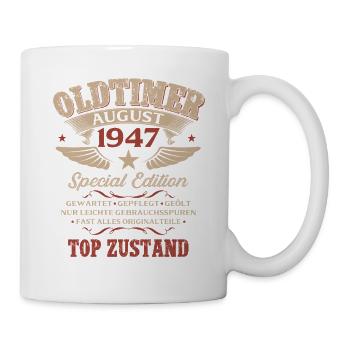 79. Geburtstag Geschenk Mann Oldtimer 1947 August - Tasse - Weiß - Rechts