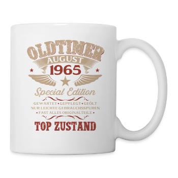 61. Geburtstag Geschenk Mann Oldtimer 1965 August - Tasse - Weiß - Rechts