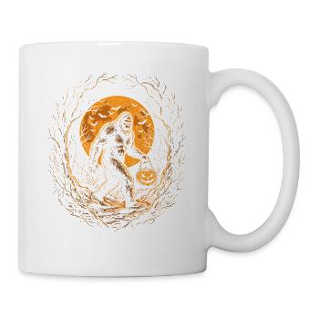 Halloween, Bigfoot, Moon, Pumpkin - Mug - white - Right