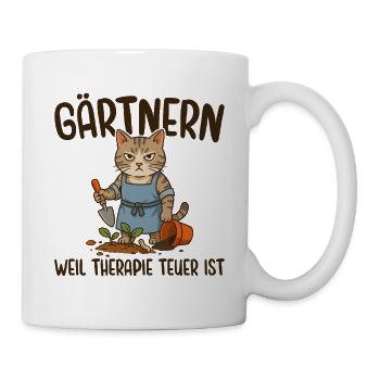 Gärtnern Weil Therapie Teuer ist - Mürrische Katze - Tasse - Weiß - Rechts