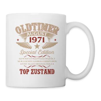 55. Geburtstag Geschenk Mann Oldtimer 1971 August - Tasse - Weiß - Rechts