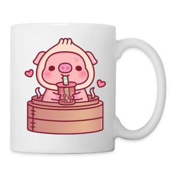 Le mignon cochon Xiao Long Bao boit du thé boba dans un vapeur - Mug blanc - blanc - Droite