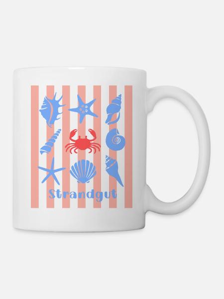 Strandgut Muscheln Seesterne und Krebs - Tasse - Weiß