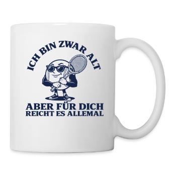 Tennis Bin zwar alt Lustiger Retro Tennisspieler - Tasse - Weiß - Rechts