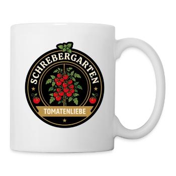 Tomatenliebe Logo aus Schirebergarten - Tasse - Weiß - Rechts