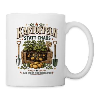 Kartoffeln statt Chaos – Ruhe im Schrebergarten - Tasse - Weiß - Rechts