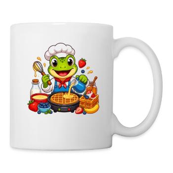 Kochfrosch beim Waffelbacken - Tasse - Weiß - Rechts