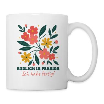 Endlich in Pension Abschied Wildblumen - Tasse - Weiß - Rechts