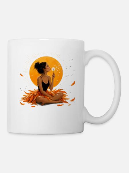 Femme méditant avec des pissenlits sous l’orange - Mug blanc - blanc