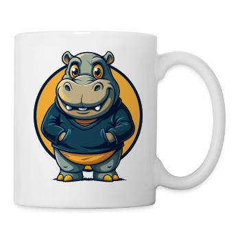 Hippo Kawaii Maskottchen Cartoon-Charakter-Clipart-Logo - Tasse - Weiß - Rechts