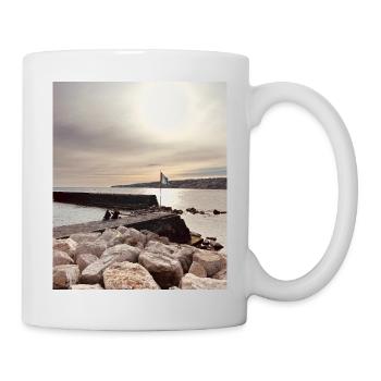 Sunset over pier and rocks - Mug - white - Right