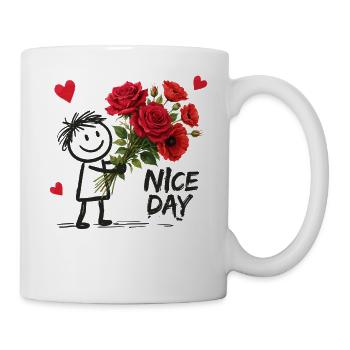 Nice Day Strichmännchen mit Rosen - Tasse - Weiß - Rechts