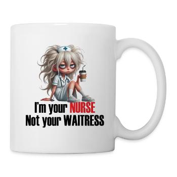 Tired Nurse Coffee Cartoon - Tasse - Weiß - Rechts