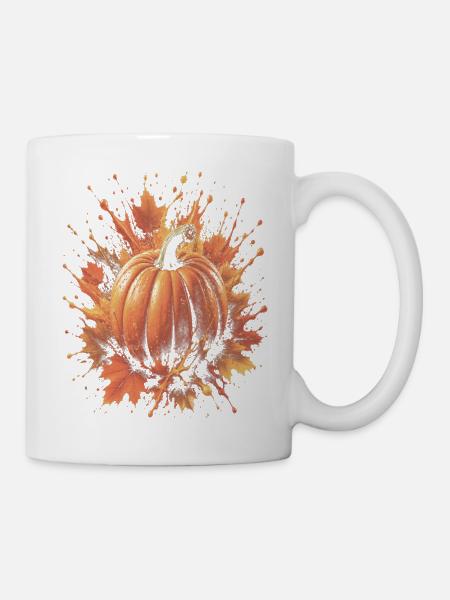 Kürbis-Herbst-Spritzkunst Ahornblatt - Tasse - Weiß