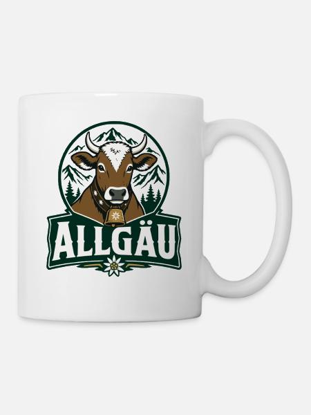 Allgäu Kuh Vintage Edelweiß Bayern Alpen - Tasse - Weiß