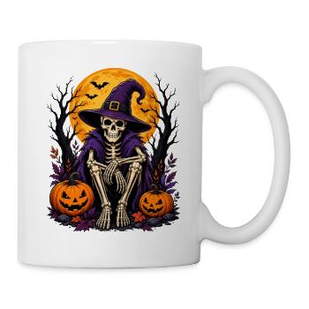 Skeleton with witch hat and pumpkin for Halloween - Mug - white - Right