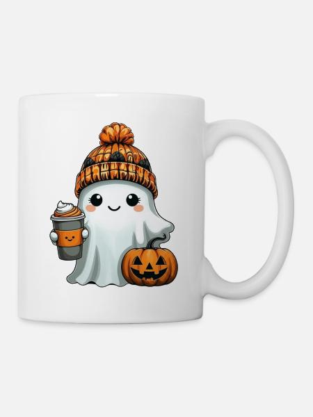Süßer Geist mit Kaffee Mütze zu Halloween - Tasse - Weiß