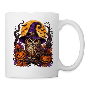 Owl with witch hat and pumpkin for Halloween - Mug - white - Right