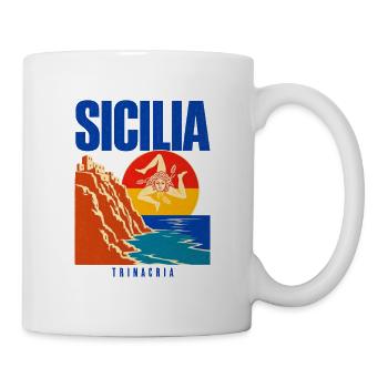 Sicilia Travel Poster, Trinacria Sicilian Flag Pri - Mug - white - Right