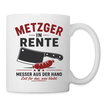 Metzger in Rente – Hackebeil & Wurst – Geschenk - Tasse - Weiß - Rechts