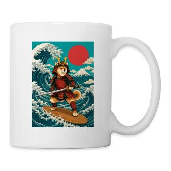 Surfing Shiba Inu Samurai Doge Japan - Mug - white - Right