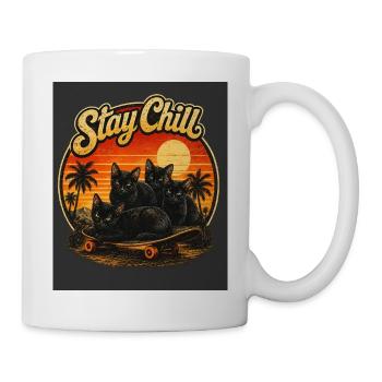 Stay Chill Katzen am Sonnenuntergang - Tasse - Weiß - Rechts