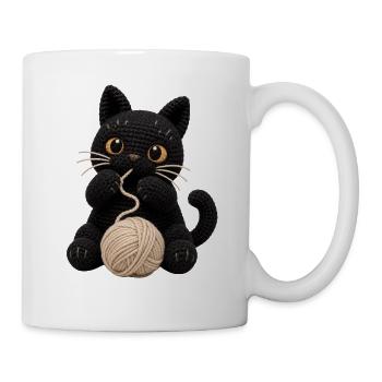 Gehäkelte schwarze Katze Häkel Katze Kätzchenknöpfe - Tasse - Weiß - Rechts