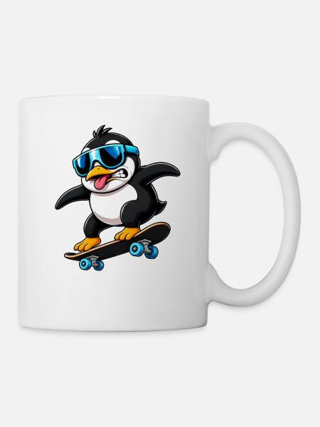 Cooler Pinguin Skateboarder Quirky Comic - Tasse - Weiß