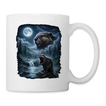 Beaver howls on moon 90s retro - Mug - white - Right