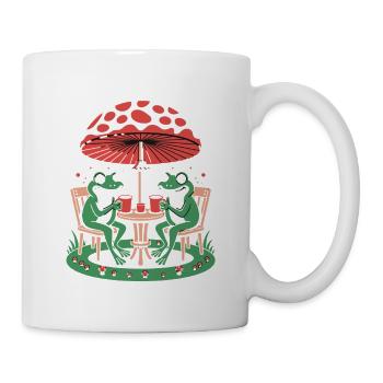 Happy frogs coffee break under mushroom umbrella - Mug - white - Right