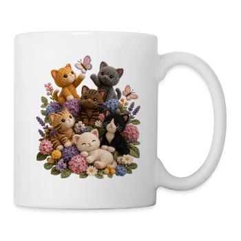 Häkelkatzen im Blumengarten - Tasse - Weiß - Rechts