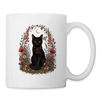 Chat noir en fleur - Mug blanc - blanc - Droite