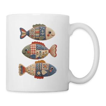 Patchwork Crochet Fish Trio - Tasse - Weiß - Rechts