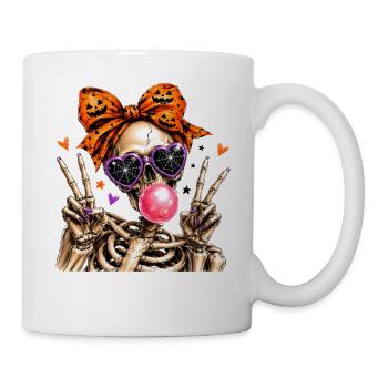 Halloween-Skelett mit orangefarbener Schleife - Tasse - Weiß - Rechts