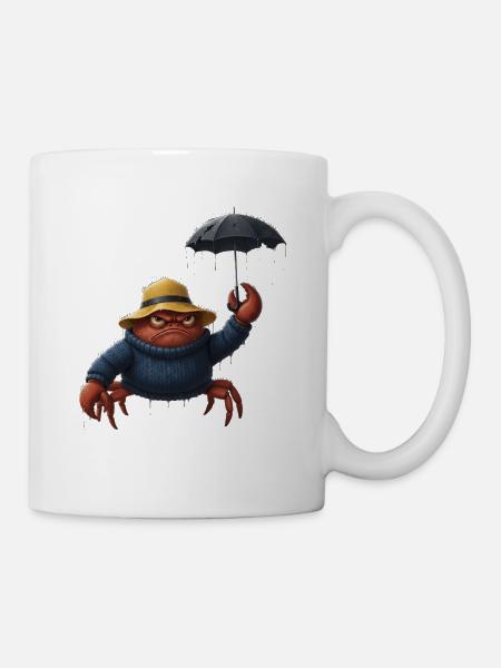 Wütende Krabbe Mit Regenschirm Regenwetter - Tasse - Weiß