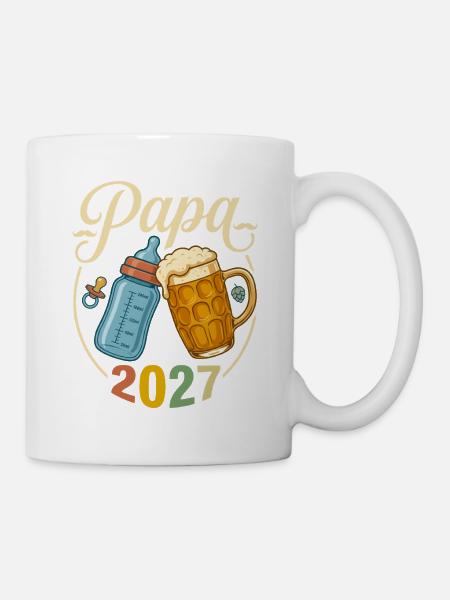 Papa 2027 – Retro-Bier-und-Flaschen-Geschenk - Tasse - Weiß