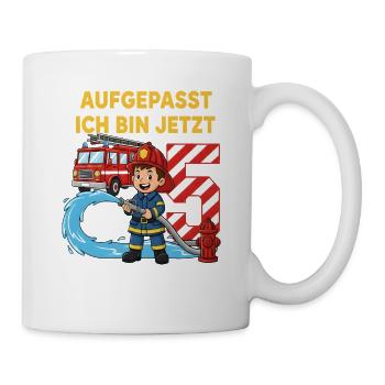 Aufgepasst Ich Bin Jetzt 5 Feuerwehr Geburtstag - Tasse - Weiß - Rechts