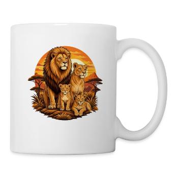 Löwenfamilie am Sonnenuntergang - Tasse - Weiß - Rechts
