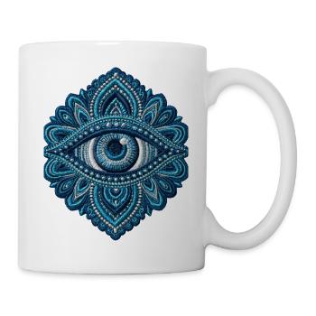 Auge im Stickerei-Look Mandala Geschenk - Tasse - Weiß - Rechts