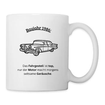 40. Geburtstag 1986 - Fahrgestell & Motor - Tasse - Weiß - Rechts