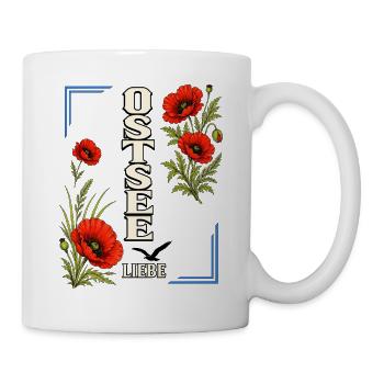 Ostsee Liebe mit Mohnblumen – Küstenmotiv - Tasse - Weiß - Rechts