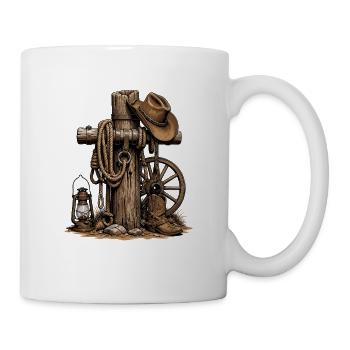 Western Rustic Post, Lasso and Hat - Mug - white - Right