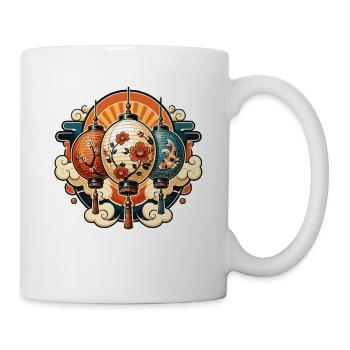 Chinese lanterns with flowers and koi - Mug - white - Right