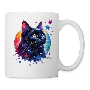 Schwarze Katze Motiv - Tasse - Weiß - Rechts