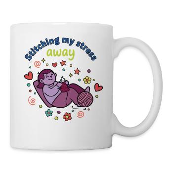 Ich nähe meinen Stress weg, lustiger Häkelliebhaber - Tasse - Weiß - Rechts