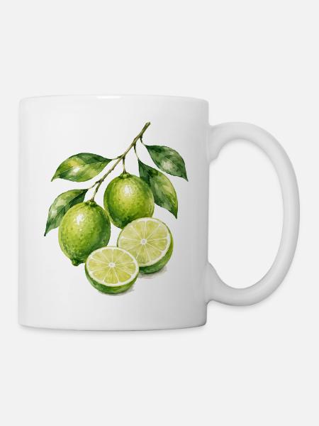 Limetten Aquarell Frische - Tasse - Weiß